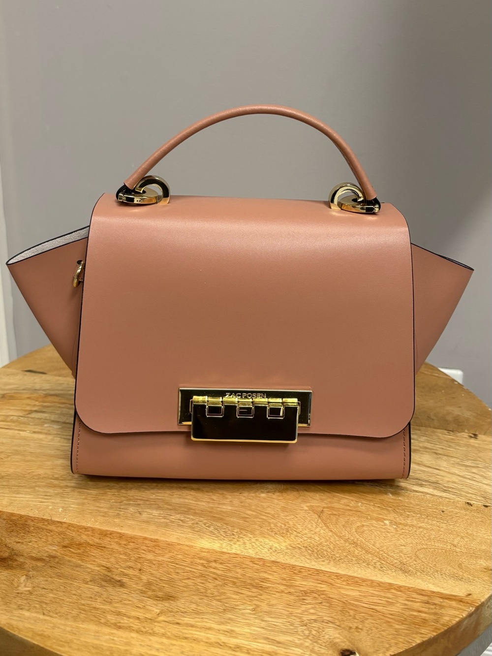 Zac Posen Dusty Rose Top-Handle Satchel with Gold Hardware